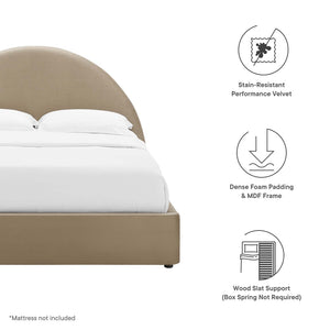 Modway Furniture Resort Modern Performance Velvet Queen Platform Bed - Luxurious Arched Design with Supportive Comfort Taupe MOD-7133-TAU