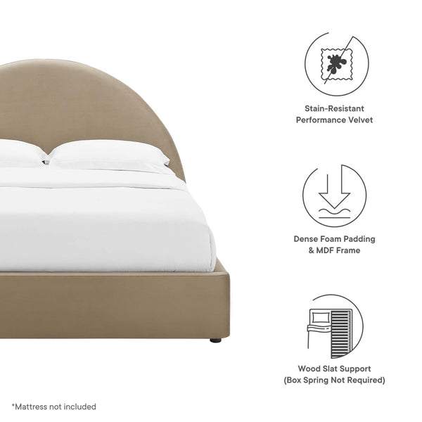 Modway Furniture Resort Modern Performance Velvet Queen Platform Bed - Luxurious Arched Design with Supportive Comfort Taupe MOD-7133-TAU