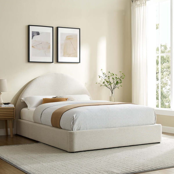 Modway Furniture Resort Upholstered King Platform Bed with Arched Headboard for Contemporary Comfort & Style Heathered Weave Ivory MOD-7134-HEI