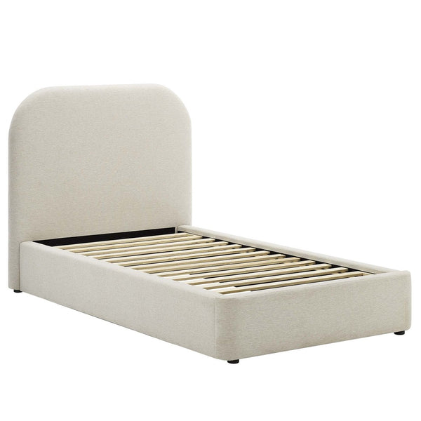 Modway Furniture Keynote Upholstered Fabric Curved Twin Platform Bed – Modern Comfort with Stylish Support & Durability Heathered Weave Ivory MOD-7136-HEI