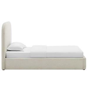 Modway Furniture Keynote Upholstered Fabric Curved Twin Platform Bed – Modern Comfort with Stylish Support & Durability Heathered Weave Ivory MOD-7136-HEI