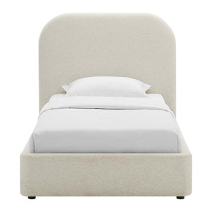 Modway Furniture Keynote Upholstered Fabric Curved Twin Platform Bed – Modern Comfort with Stylish Support & Durability Heathered Weave Ivory MOD-7136-HEI