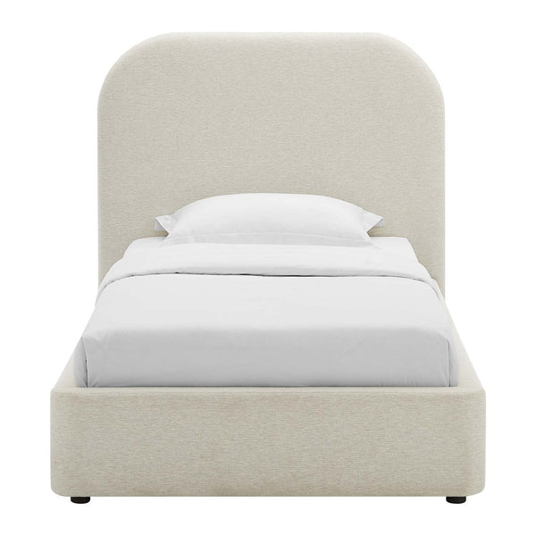 Modway Furniture Keynote Upholstered Fabric Curved Twin Platform Bed – Modern Comfort with Stylish Support & Durability Heathered Weave Ivory MOD-7136-HEI