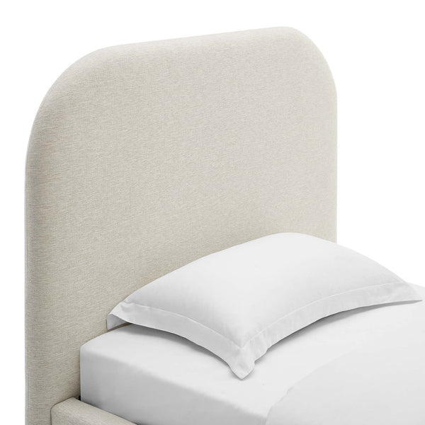 Modway Furniture Keynote Upholstered Fabric Curved Twin Platform Bed – Modern Comfort with Stylish Support & Durability Heathered Weave Ivory MOD-7136-HEI