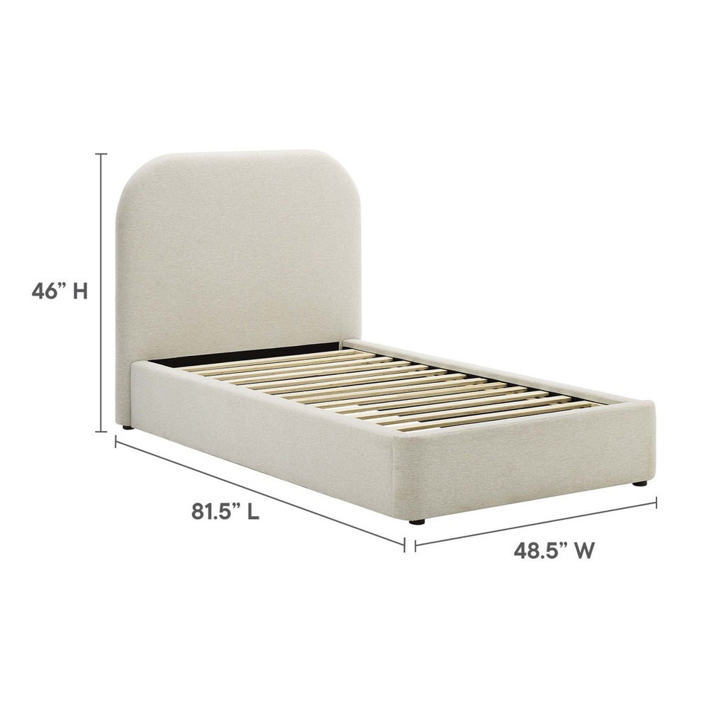 Modway Furniture Keynote Upholstered Fabric Curved Twin Platform Bed – Modern Comfort with Stylish Support & Durability Heathered Weave Ivory MOD-7136-HEI
