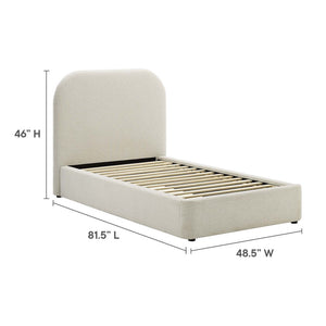 Modway Furniture Keynote Upholstered Fabric Curved Twin Platform Bed – Modern Comfort with Stylish Support & Durability Heathered Weave Ivory MOD-7136-HEI