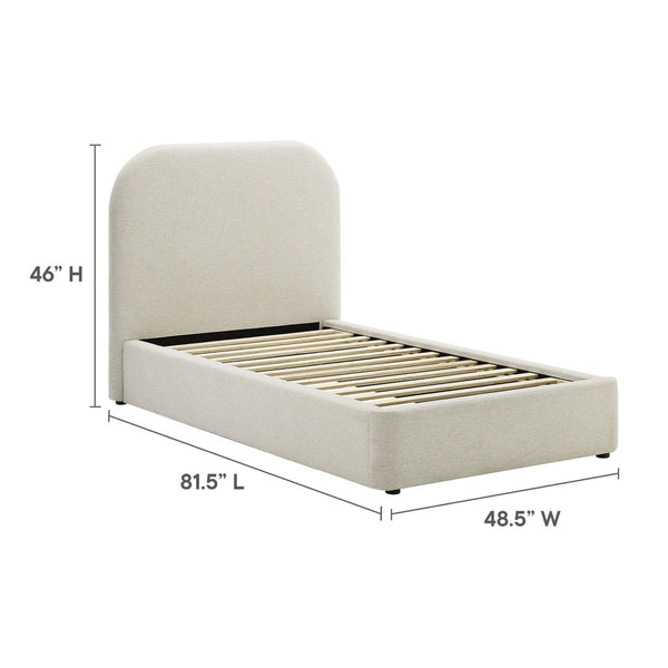Modway Furniture Keynote Upholstered Fabric Curved Twin Platform Bed – Modern Comfort with Stylish Support & Durability Heathered Weave Ivory MOD-7136-HEI