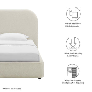 Modway Furniture Keynote Upholstered Fabric Curved Twin Platform Bed – Modern Comfort with Stylish Support & Durability Heathered Weave Ivory MOD-7136-HEI