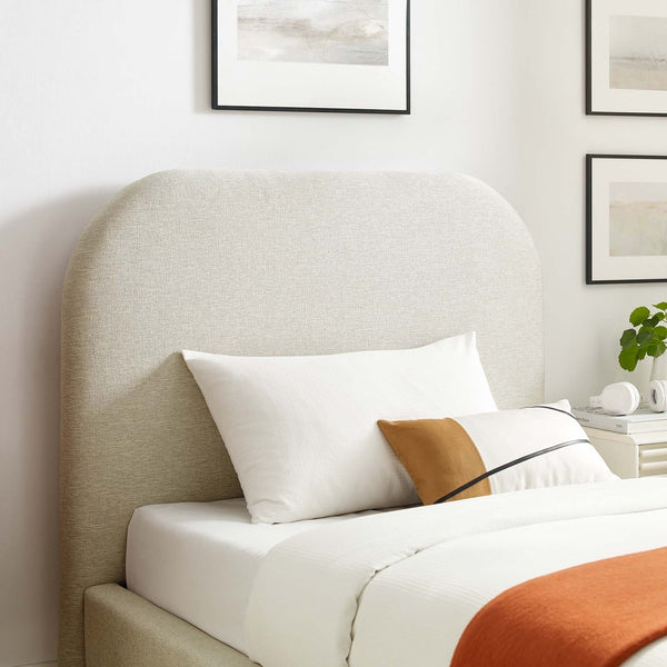 Modway Furniture Keynote Upholstered Fabric Curved Twin Platform Bed – Modern Comfort with Stylish Support & Durability Heathered Weave Ivory MOD-7136-HEI