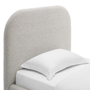 Modway Furniture Keynote Upholstered Fabric Curved Twin Platform Bed – Modern Comfort with Stylish Support & Durability Heathered Weave Light Gray MOD-7136-HLG