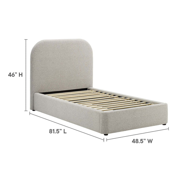 Modway Furniture Keynote Upholstered Fabric Curved Twin Platform Bed – Modern Comfort with Stylish Support & Durability Heathered Weave Light Gray MOD-7136-HLG