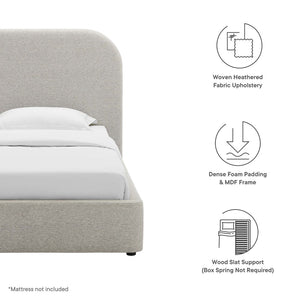 Modway Furniture Keynote Upholstered Fabric Curved Twin Platform Bed – Modern Comfort with Stylish Support & Durability Heathered Weave Light Gray MOD-7136-HLG