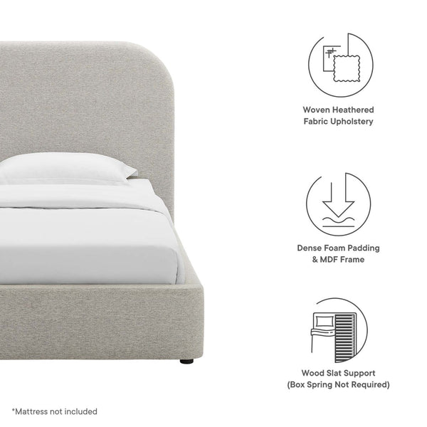 Modway Furniture Keynote Upholstered Fabric Curved Twin Platform Bed – Modern Comfort with Stylish Support & Durability Heathered Weave Light Gray MOD-7136-HLG