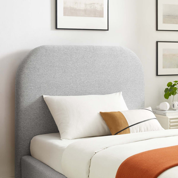Modway Furniture Keynote Upholstered Fabric Curved Twin Platform Bed – Modern Comfort with Stylish Support & Durability Heathered Weave Light Gray MOD-7136-HLG