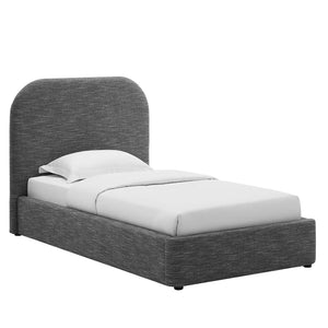 Modway Furniture Keynote Upholstered Fabric Curved Twin Platform Bed – Modern Comfort with Stylish Support & Durability Heathered Weave Slate MOD-7136-HSL