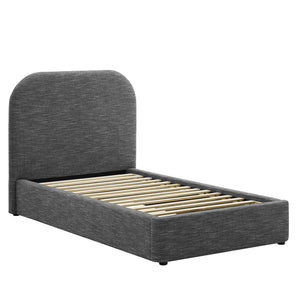 Modway Furniture Keynote Upholstered Fabric Curved Twin Platform Bed – Modern Comfort with Stylish Support & Durability Heathered Weave Slate MOD-7136-HSL