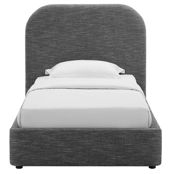 Modway Furniture Keynote Upholstered Fabric Curved Twin Platform Bed – Modern Comfort with Stylish Support & Durability Heathered Weave Slate MOD-7136-HSL