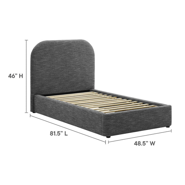 Modway Furniture Keynote Upholstered Fabric Curved Twin Platform Bed – Modern Comfort with Stylish Support & Durability Heathered Weave Slate MOD-7136-HSL
