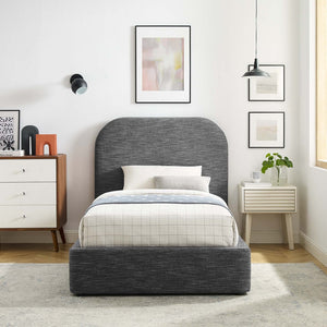 Modway Furniture Keynote Upholstered Fabric Curved Twin Platform Bed – Modern Comfort with Stylish Support & Durability Heathered Weave Slate MOD-7136-HSL