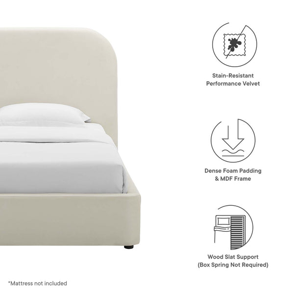 Modway Furniture Keynote Twin Platform Bed - Modern Curved Velvet Frame for Kids & Guest Rooms, Easy Assembly, Durable Design Alabaster MOD-7137-ALA