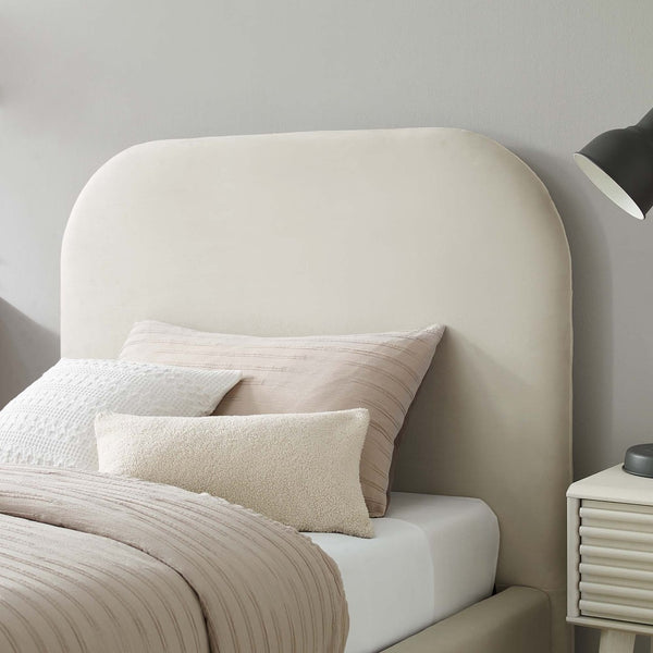 Modway Furniture Keynote Twin Platform Bed - Modern Curved Velvet Frame for Kids & Guest Rooms, Easy Assembly, Durable Design Alabaster MOD-7137-ALA