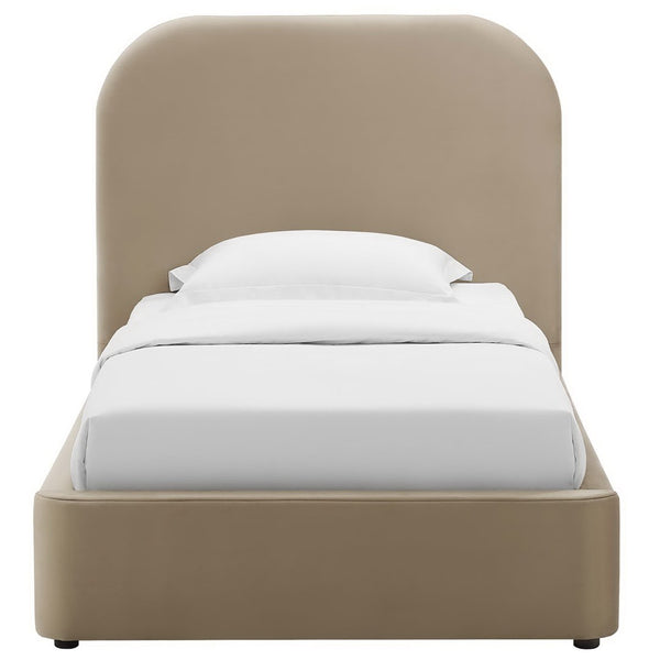 Modway Furniture Keynote Twin Platform Bed - Modern Curved Velvet Frame for Kids & Guest Rooms, Easy Assembly, Durable Design Taupe MOD-7137-TAU
