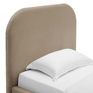 Modway Furniture Keynote Twin Platform Bed - Modern Curved Velvet Frame for Kids & Guest Rooms, Easy Assembly, Durable Design Taupe MOD-7137-TAU