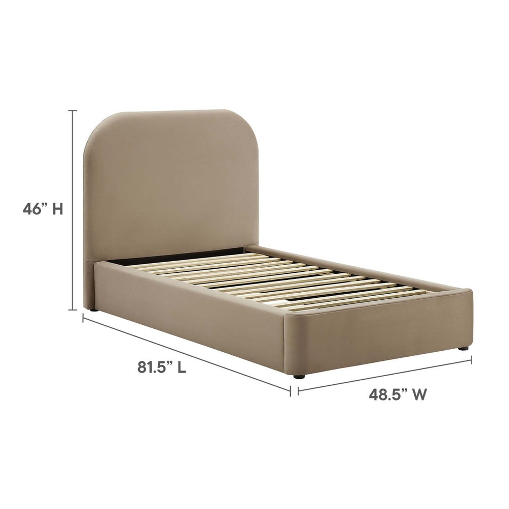 Modway Furniture Keynote Twin Platform Bed - Modern Curved Velvet Frame for Kids & Guest Rooms, Easy Assembly, Durable Design Taupe MOD-7137-TAU