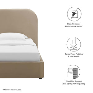 Modway Furniture Keynote Twin Platform Bed - Modern Curved Velvet Frame for Kids & Guest Rooms, Easy Assembly, Durable Design Taupe MOD-7137-TAU