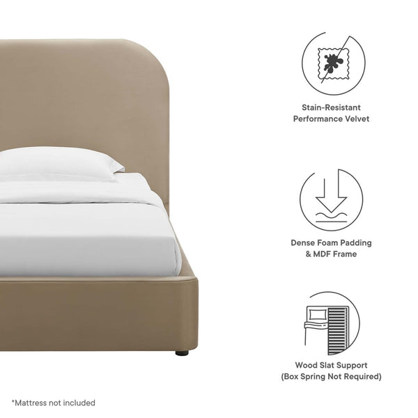 Modway Furniture Keynote Twin Platform Bed - Modern Curved Velvet Frame for Kids & Guest Rooms, Easy Assembly, Durable Design Taupe MOD-7137-TAU