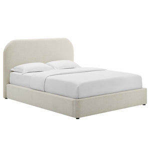 Modway Furniture Keynote Upholstered Fabric Curved Full Platform Bed – Modern Comfort with Stylish Support and Design Heathered Weave Ivory MOD-7138-HEI