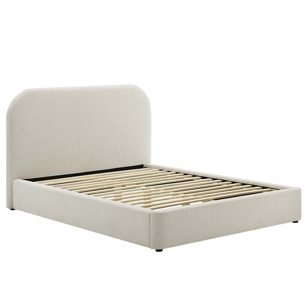 Modway Furniture Keynote Upholstered Fabric Curved Full Platform Bed – Modern Comfort with Stylish Support and Design Heathered Weave Ivory MOD-7138-HEI