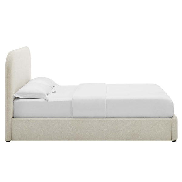 Modway Furniture Keynote Upholstered Fabric Curved Full Platform Bed – Modern Comfort with Stylish Support and Design Heathered Weave Ivory MOD-7138-HEI
