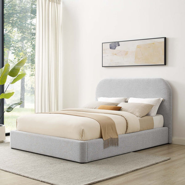 Modway Furniture Keynote Upholstered Fabric Curved Full Platform Bed – Modern Comfort with Stylish Support and Design Heathered Weave Light Gray MOD-7138-HLG