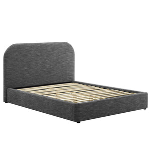 Modway Furniture Keynote Upholstered Fabric Curved Full Platform Bed – Modern Comfort with Stylish Support and Design Heathered Weave Slate MOD-7138-HSL