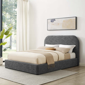 Modway Furniture Keynote Upholstered Fabric Curved Full Platform Bed – Modern Comfort with Stylish Support and Design Heathered Weave Slate MOD-7138-HSL