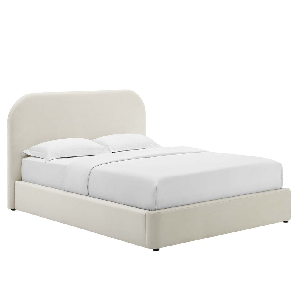 Modway Furniture Keynote Performance Velvet Curved Full Platform Bed - Modern Design for Ultimate Comfort & Style Alabaster MOD-7139-ALA