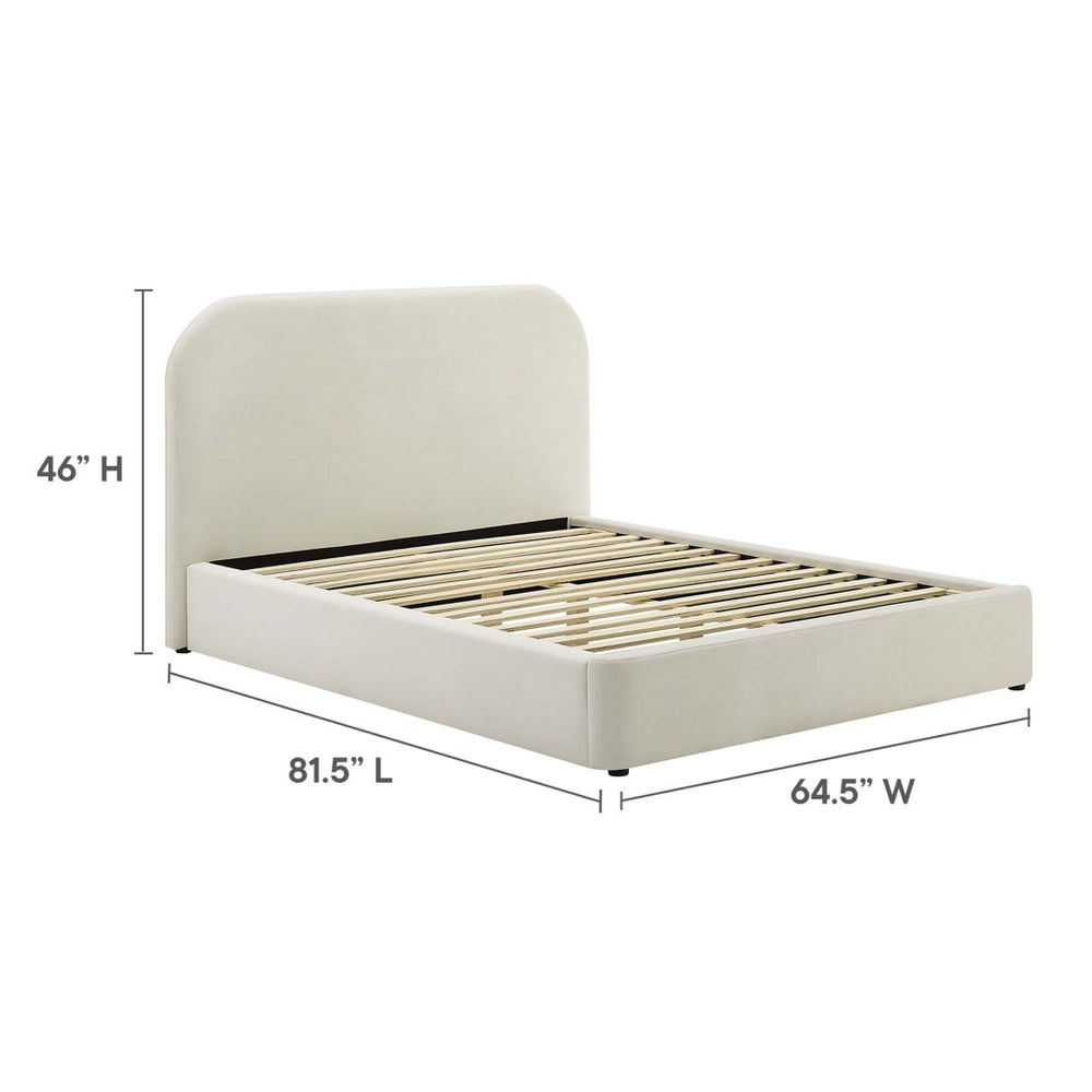 Modway Furniture Keynote Performance Velvet Curved Full Platform Bed - Modern Design for Ultimate Comfort & Style Alabaster MOD-7139-ALA