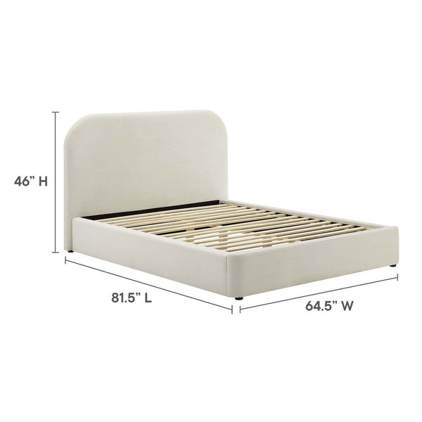 Modway Furniture Keynote Performance Velvet Curved Full Platform Bed - Modern Design for Ultimate Comfort & Style Alabaster MOD-7139-ALA