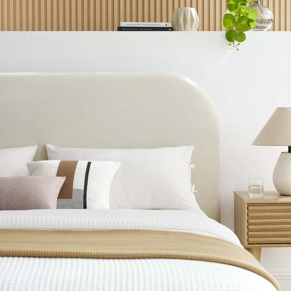 Modway Furniture Keynote Performance Velvet Curved Full Platform Bed - Modern Design for Ultimate Comfort & Style Alabaster MOD-7139-ALA