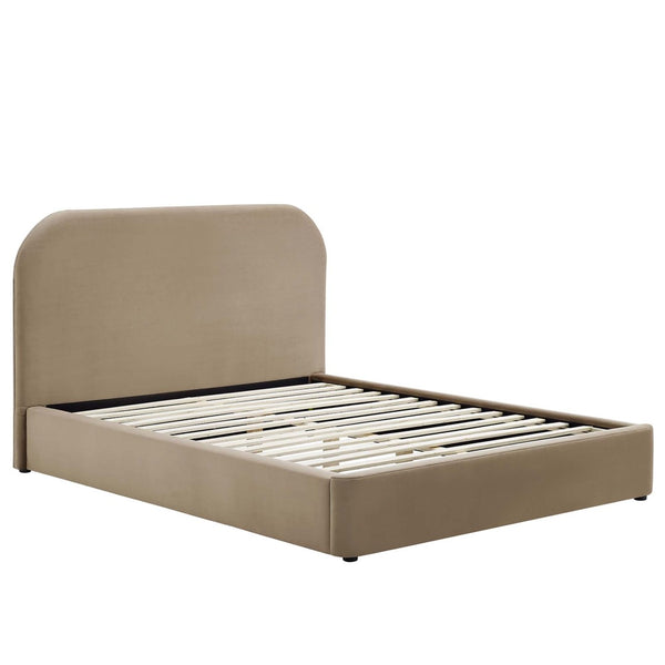 Modway Furniture Keynote Performance Velvet Curved Full Platform Bed - Modern Design for Ultimate Comfort & Style Taupe MOD-7139-TAU