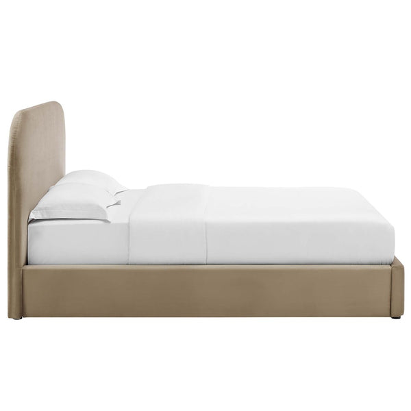 Modway Furniture Keynote Performance Velvet Curved Full Platform Bed - Modern Design for Ultimate Comfort & Style Taupe MOD-7139-TAU