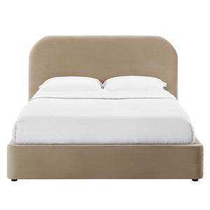 Modway Furniture Keynote Performance Velvet Curved Full Platform Bed - Modern Design for Ultimate Comfort & Style Taupe MOD-7139-TAU