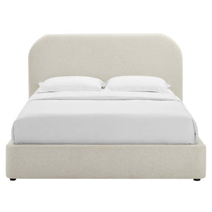 Modway Furniture Keynote Upholstered Curved Queen Platform Bed - Elegant Fabric Design for Modern Bedroom Retreat Heathered Weave Ivory MOD-7140-HEI