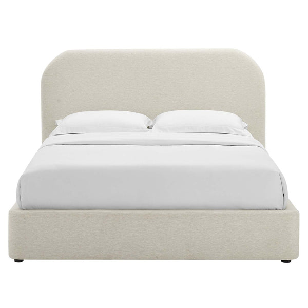 Modway Furniture Keynote Upholstered Curved Queen Platform Bed - Elegant Fabric Design for Modern Bedroom Retreat Heathered Weave Ivory MOD-7140-HEI