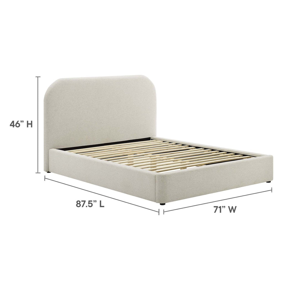 Modway Furniture Keynote Upholstered Curved Queen Platform Bed - Elegant Fabric Design for Modern Bedroom Retreat Heathered Weave Ivory MOD-7140-HEI