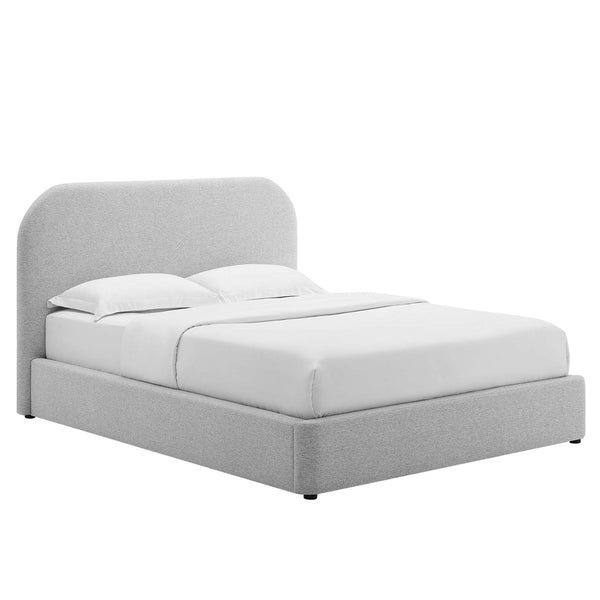 Modway Furniture Keynote Upholstered Curved Queen Platform Bed - Elegant Fabric Design for Modern Bedroom Retreat Heathered Weave Light Gray MOD-7140-HLG
