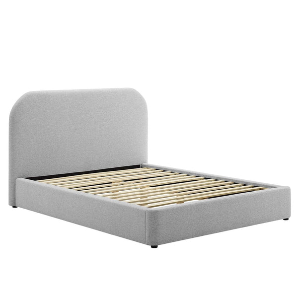 Modway Furniture Keynote Upholstered Curved Queen Platform Bed - Elegant Fabric Design for Modern Bedroom Retreat Heathered Weave Light Gray MOD-7140-HLG