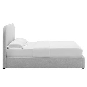 Modway Furniture Keynote Upholstered Curved Queen Platform Bed - Elegant Fabric Design for Modern Bedroom Retreat Heathered Weave Light Gray MOD-7140-HLG