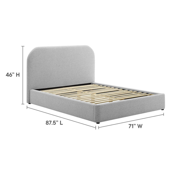 Modway Furniture Keynote Upholstered Curved Queen Platform Bed - Elegant Fabric Design for Modern Bedroom Retreat Heathered Weave Light Gray MOD-7140-HLG